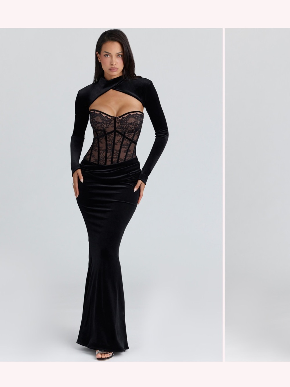House of CB ayana black lace velvet maxi dress with sleeves